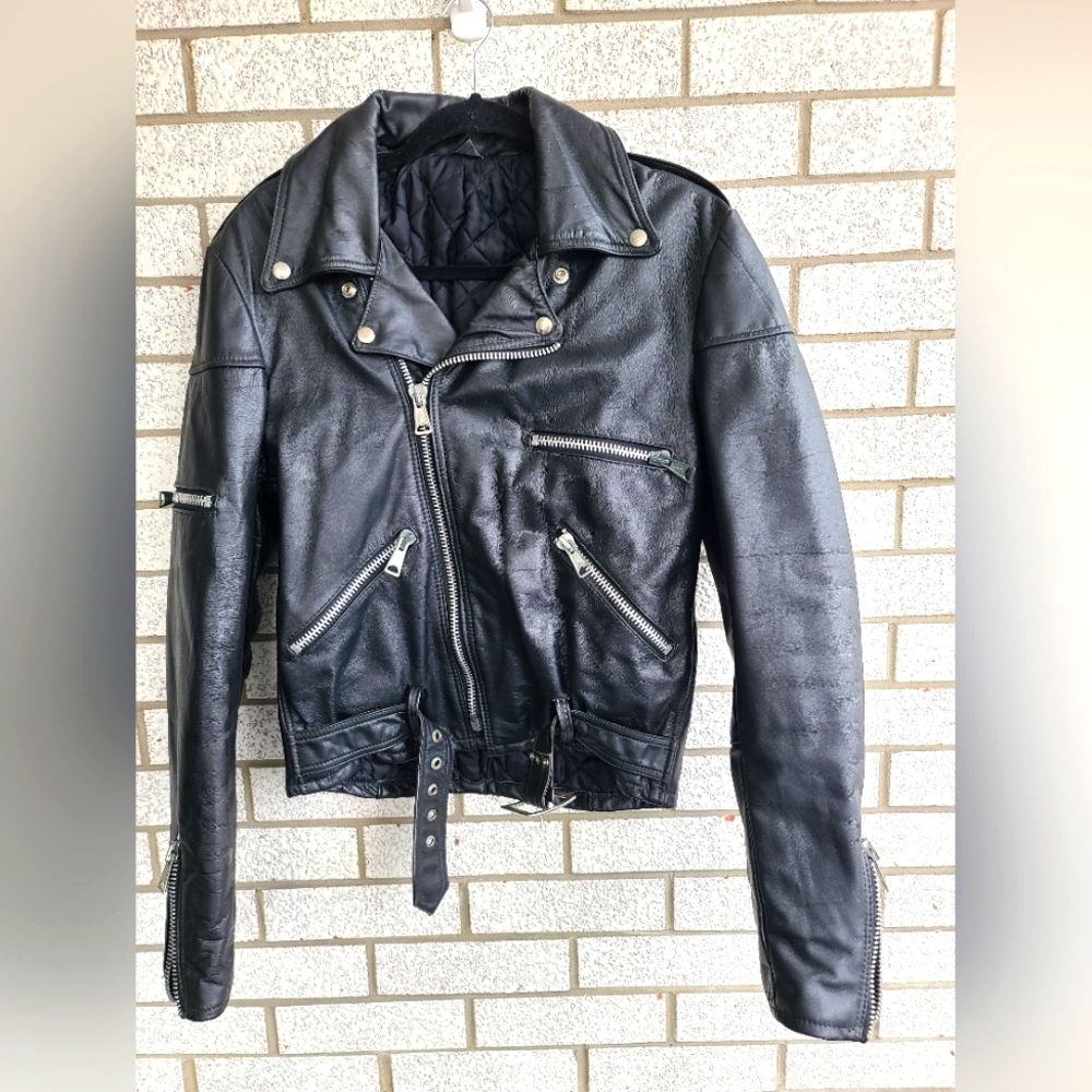 Vintage 80s/90s Drospo Falcon Stiff Leather Motorcycle Jacket
